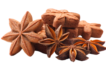 A pile of star anise spice isolated on transparent background