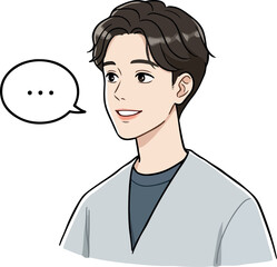Young Man Talking With Speech Bubble Minimal Illustration Style Flat Design