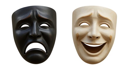 Classic theatrical masks representing the duality of human emotions, from joyful comedy to deep tragedy