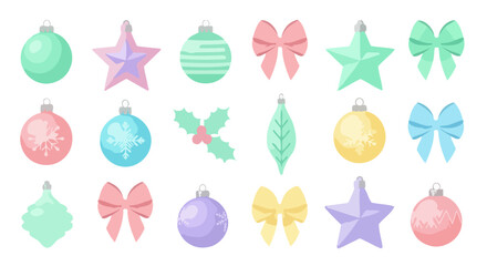 Festive Christmas Ornaments and Bows Collection Pastel Colors