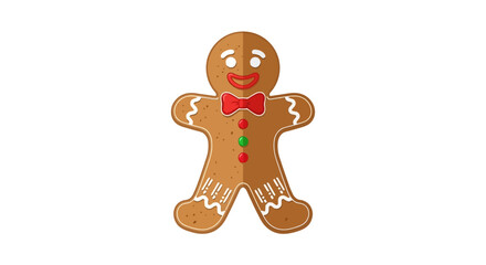 Obraz premium Cute Gingerbread Man Cookie Character with Red Bow Tie and Festive Buttons Isolated on White Background Perfect for Christmas and Holiday Designs