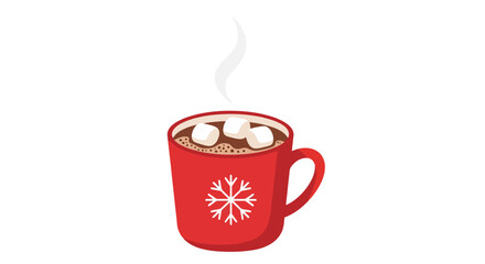 Cozy Red Mug of Hot Chocolate with Marshmallows and Snowflake Design Winter Warmth Beverage