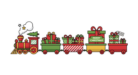 Christmas Gift Train Illustration Festive Holiday Delivery of Presents by Steam Engine