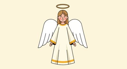 Charming Cartoon Angel Illustration with Halo and Wings Perfect for Religious Spiritual and Festive Designs