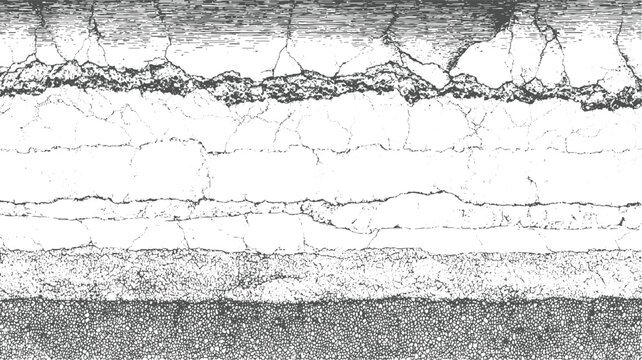 Cracked asphalt texture with horizontal lines and granular layers surface road