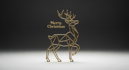 Golden christmas deer with merry christmas text on dark background for holiday season greeting card, banner, poster and wallpaper