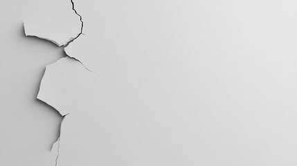 A stark depiction of fractured surface with jagged lines dissecting a plain, neutral backdrop. It illustrates themes of damage, imperfection, and the raw beauty found in structural decay.