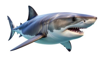 3D render of a great white shark swimming isolated on PNG transpaernt background. 