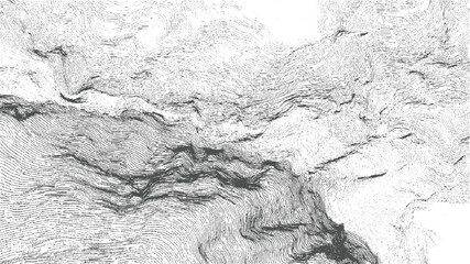 Topographic map contour lines showing mountain terrain and valleys in monochrome vector © Towhidul
