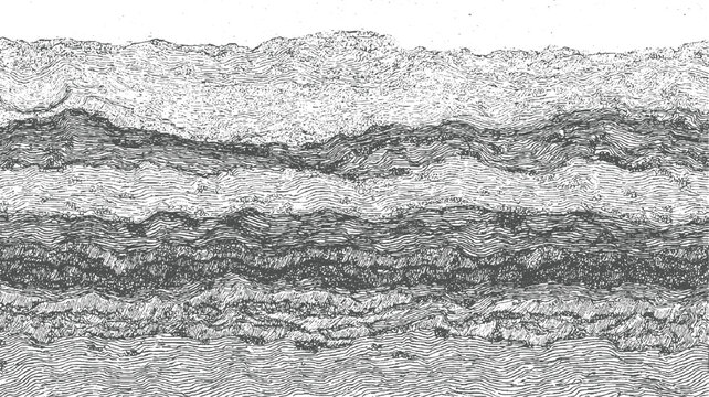 Detailed cross section of geological strata with wavy lines and textured rock formations geology layers