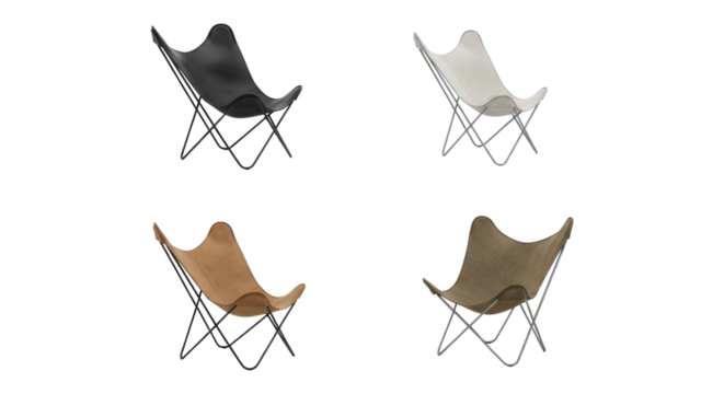Four stylish butterfly chairs collection featuring distinct leather designs