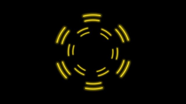 Yellow windmill digital tech space glowing with rotating loop animation on black background