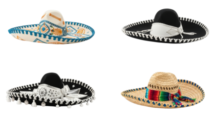 Collection of authentic Mexican Sombreros showcasing varied designs and colors