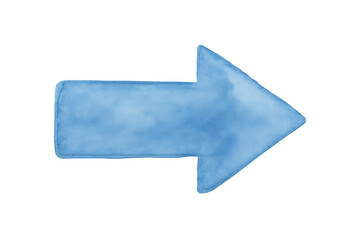 Blue watercolor arrow icon pointing right on transparent background, providing direction or navigation