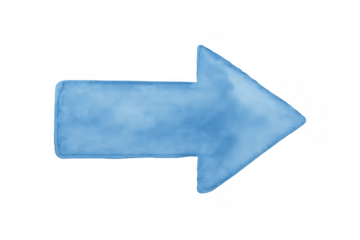 Blue watercolor arrow icon pointing right on transparent background, providing direction or navigation