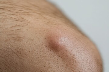 Fototapeta premium Close-up view of a reddish-pinkish bump on a human knee.