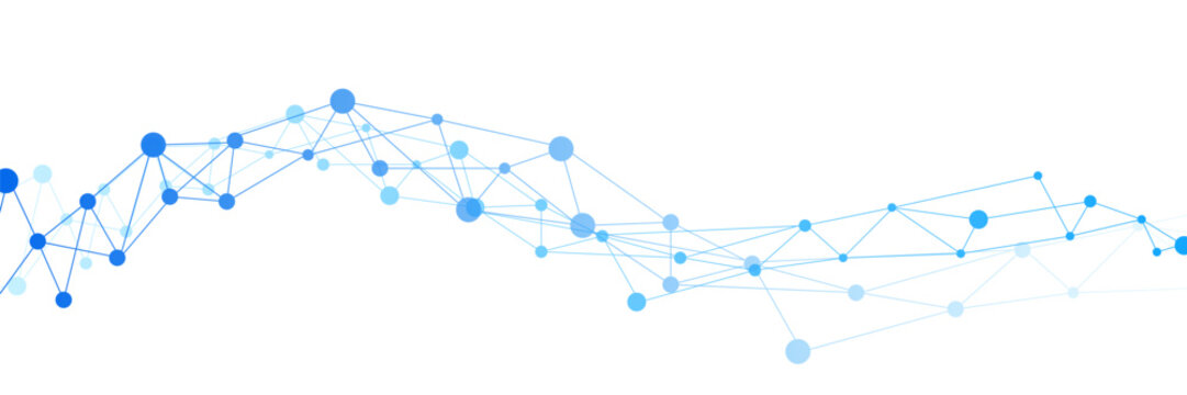 Abstract geometric network connecting dots and lines. Blue digital technology futuristic communication high tech on transparent background