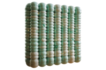 Decorative wall panel of marbled green rings with glowing lights isolated with transparent background