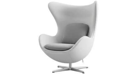 Elegant egg chair in white leather isolated on white backdrop for designers