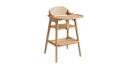 Minimalist Wooden High Chair for Babies on a White Background Studio Shot