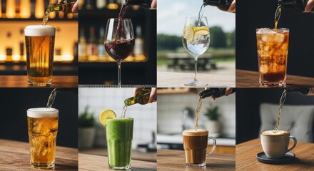 A Mosaic of Refreshment: A curated collection of diverse beverages, poured with precision, each a visual testament to the art of refreshment and flavors.