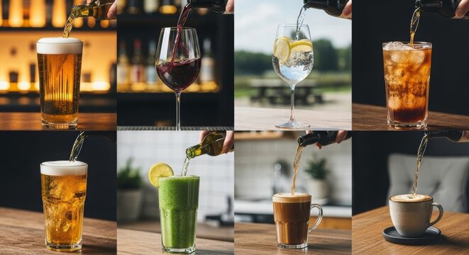 A Mosaic of Refreshment: A curated collection of diverse beverages, poured with precision, each a visual testament to the art of refreshment and flavors.