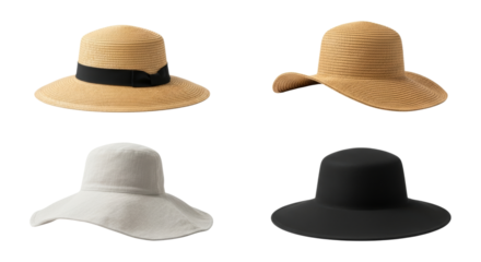 Diverse sun hats collection displayed for summer fashion and sun protection