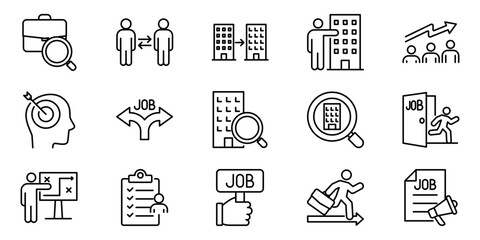 Collection of line icons representing various aspects of job searching and career development