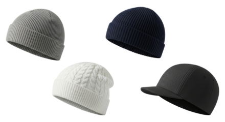 Assortment of stylish knitted beanies and modern cap headwear collection