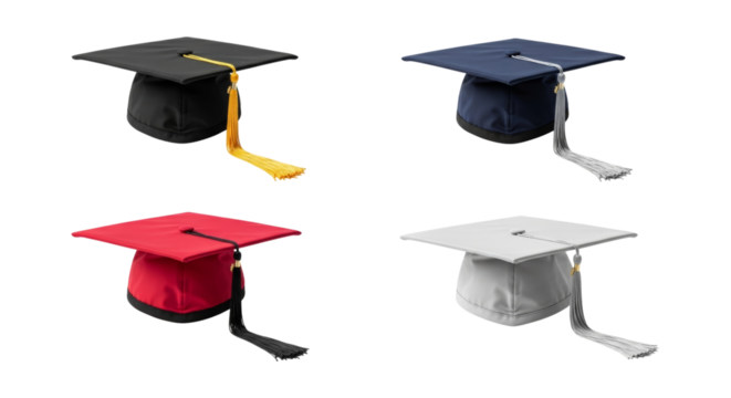 Variety of graduation caps symbolizing academic achievements and future success