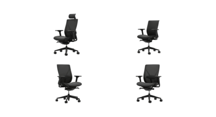 Various ergonomic office chairs showcase, featuring comfortable seating designs