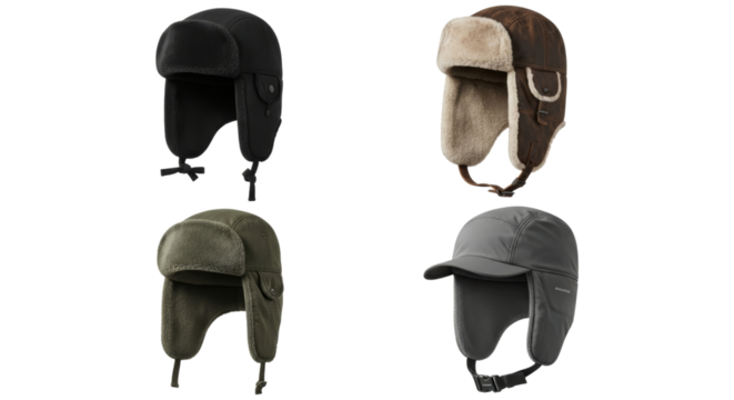 Selection of four various winter hats for frigid weather protection