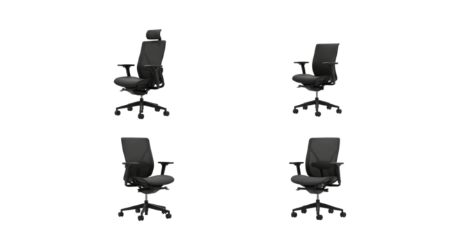 Various ergonomic office chairs showcase, featuring comfortable seating designs