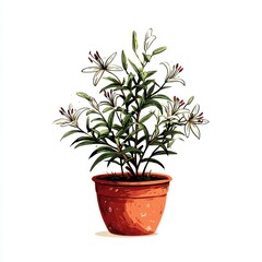 Obraz premium Potted White Lilies Pixel Art Illustration