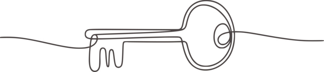 Single line drawing of a key simple object