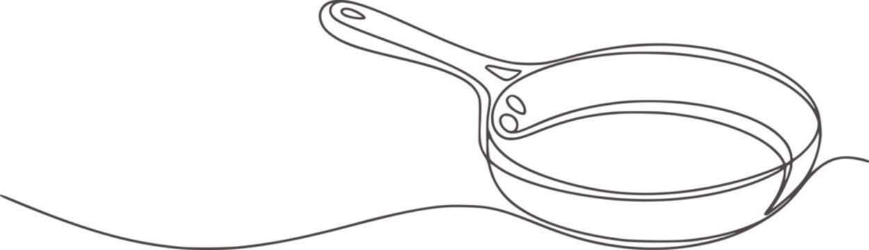 Single line drawing frying pan cooking kitchen