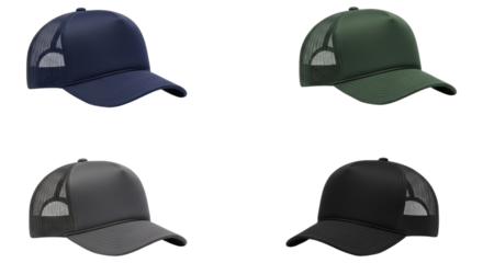 Assortment of trucker caps in various colors ready for personalization