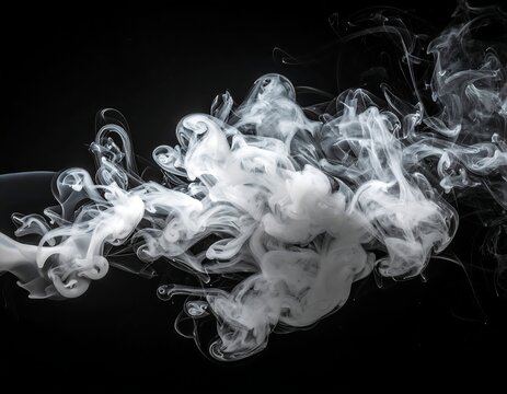Wispy cloud-like white smoke on a stark black background - Powered by Adobe