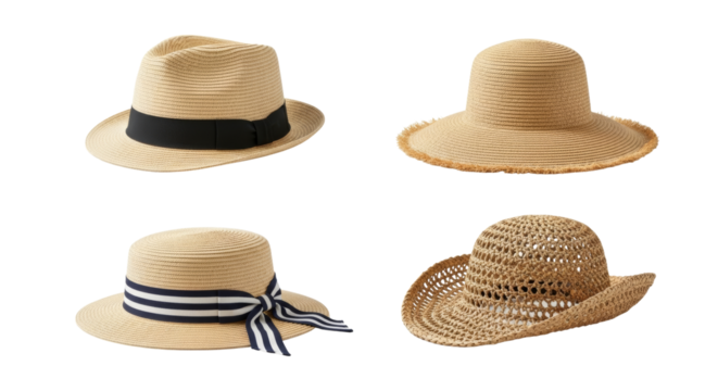 Stylish collection of straw hats for sun protection and summer fashion
