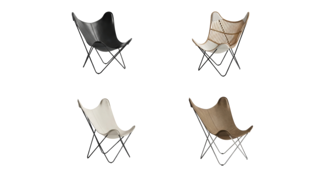 Collection of Butterfly Chairs Isolated on White Background Studio Shot