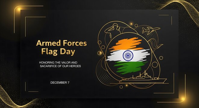 Indian armed forces flag day celebration with national flag emblem