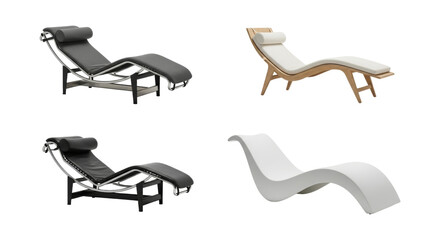 Different lounge chair design showcase against seamless backdrop exhibiting diversity