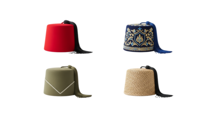 Variety of Fez Hats Displaying Different Cultural Aesthetics and Designs