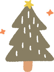 손으로 그린 크리스마스 트리와 반짝임 일러스트