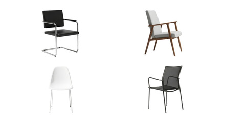 Modern chair collection showcasing varied designs and ergonomic forms, suitable for home or office