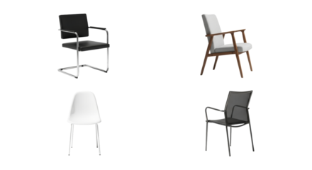 Modern chair collection showcasing varied designs and ergonomic forms, suitable for home or office