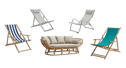 Collection of diverse outdoor seating options for patios and beach relaxation