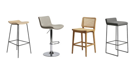 Fototapeta premium Diverse bar stools collection showcasing modern design elements for interior spaces