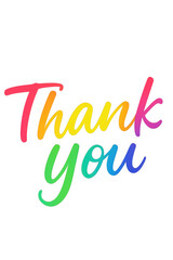 Colorful rainbow gradient thank you text with a vibrant brush stroke effect isolated on transparent background