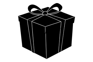 A simple black silhouette of a gift box with a ribbon and bow isolated on a white background perfect for design elements silhouette